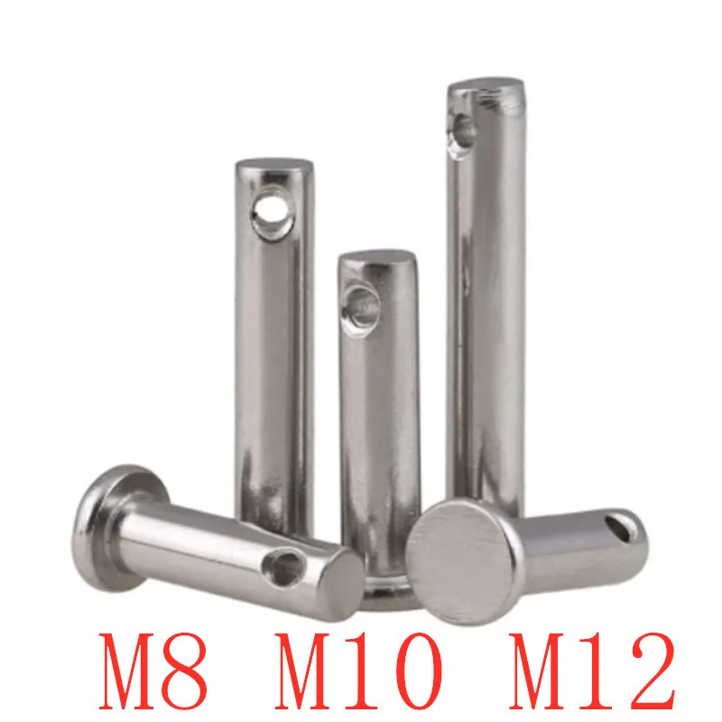 1-2pcs M8 M10 M12 Clevis Pins with Head 304 Stainless Steel Shaft Flat Head with Hole Positioning Pins Cylindrical Pin Bolt Pin