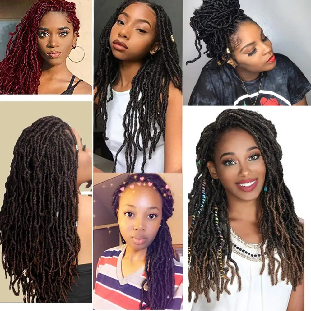 18 24 Inch Curly Nu Faux Locs Crochet Hair Synthetic Ombre Braiding Hair Extenssion For Black Women 20 Strands Goddess Faux Locs