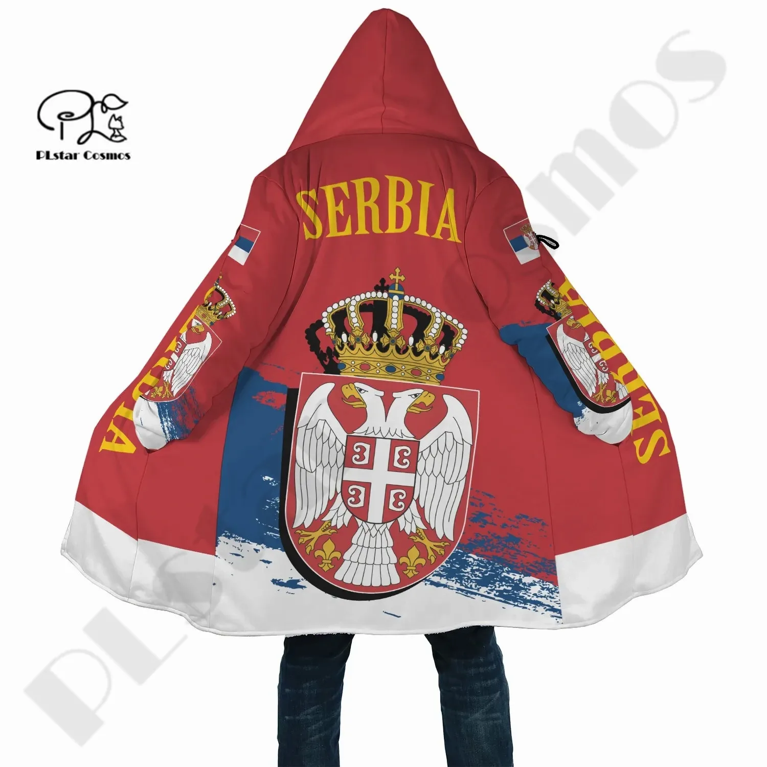 PLstar Cosmos 3Dprinted Cloak Serbia Country Flag Art Coat Hooded Casual Unqiue Unisex Man/Woman Premium Hrajuku US Size W-1