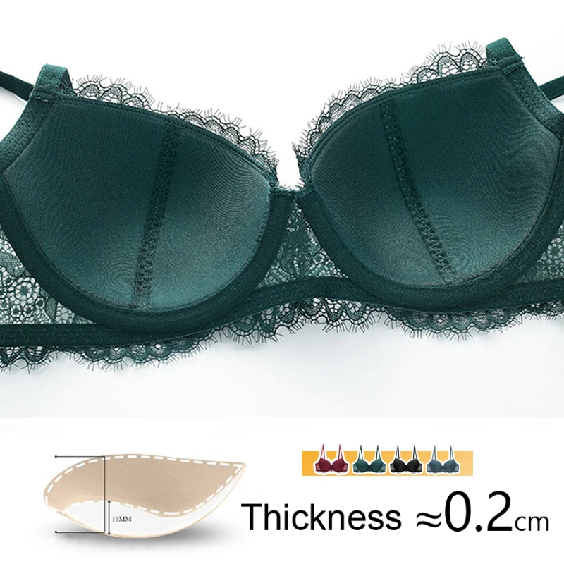 Fashion Embroidery Lace Bras For Women Plus Size Sexy Lingerie 3/4 Cup Thin Wired Push Up Top Female Underwear Brassiere A B C D