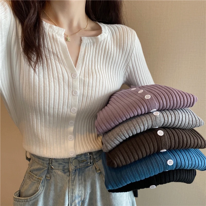 Solid Women Cardigan Long Sleeve Buttons Loose Knittwear Casual Sweater Cardigan Spring Autumn Female Thin Knitted Coat Cardigan