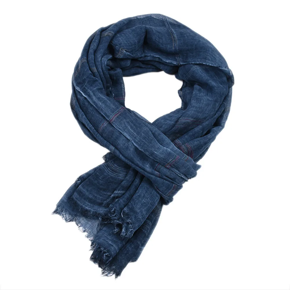 Japanese Korean Cotton Linen Men Scarf Autumn Winter Men\'s Stripe Scarves Casual Black Navy Scarves Bufanda Male Accessories