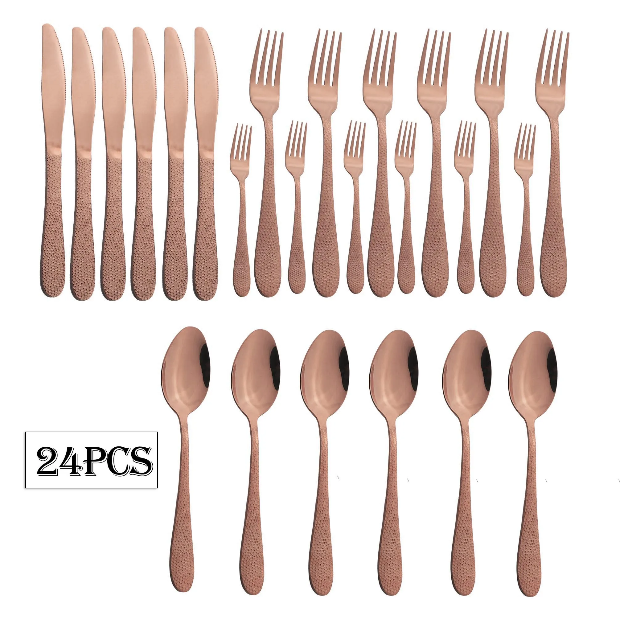 

24Pcs Rose Cutlery Set Stainless Steel Dinnerware Set Knife Fork Spoon Tableware Set Dessert Cake Fruit Fork Kitchen Flatware