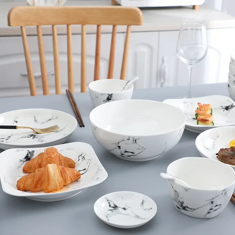 MT Northern Europe Marble Ceramic Tableware Home Breakfast Bowl Dish Set Creative Bowl Fish Plate Kitchen Accessories