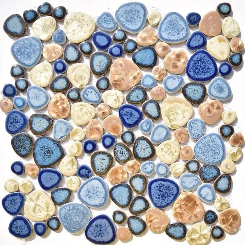 Mosaico de cerámica de guijarro ppmpaj11, azulejo de pared de porcelana con luz esmaltada, azul oscuro, Beige y amarillo, antisalpicaduras para baño y cocina