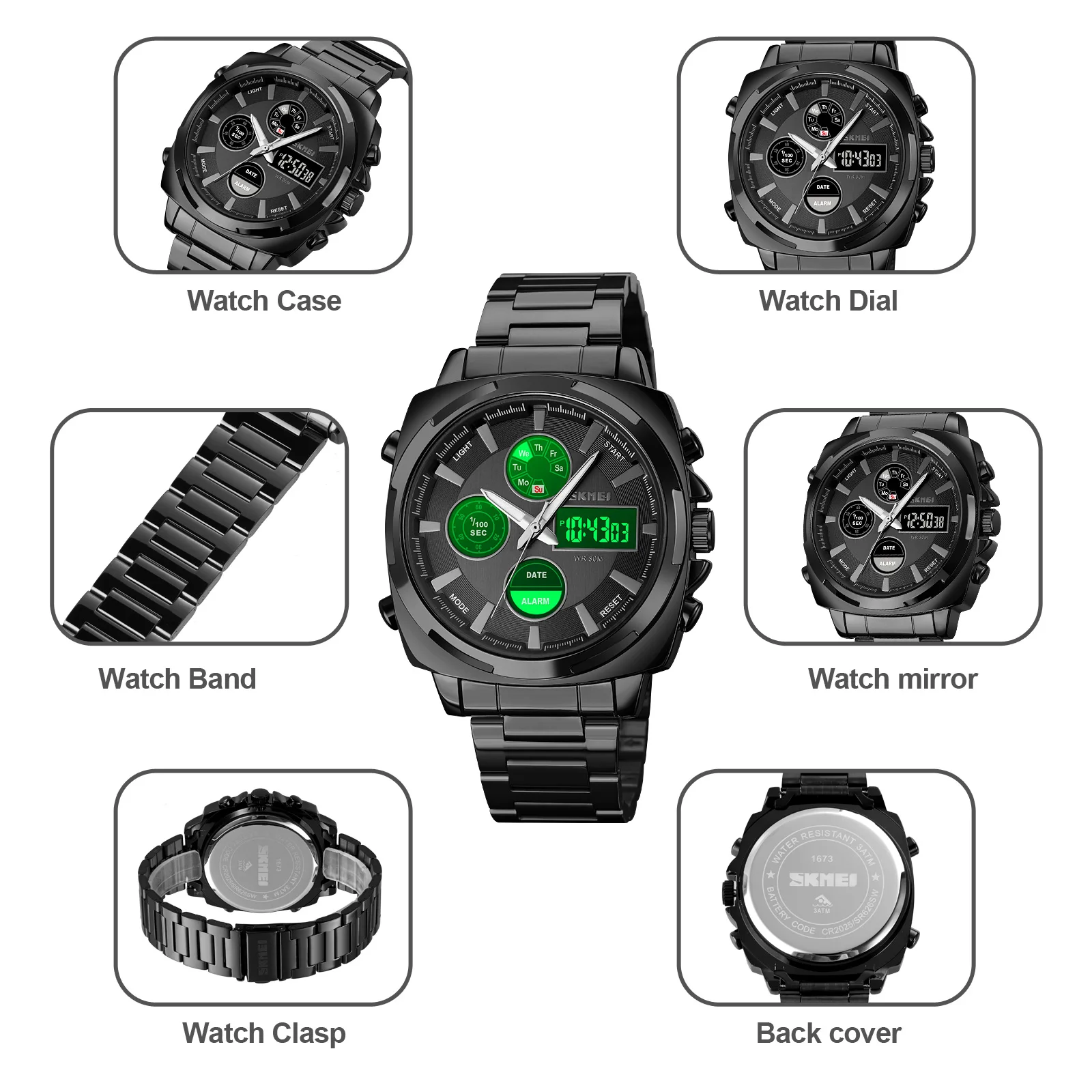 SKMEI Original Men\'s Watches Full Steel Led Electronic Watches Luxury 2Time Chrono Digital Clock Sports Wristwatch Waterproof