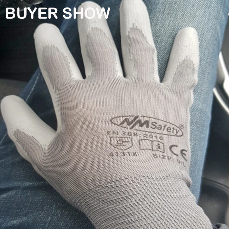 24 Pieces/12 Pairs High Quality Mechanic Protective Glove with PU Nitrile Rubber Coated Palm Safety Work Gloves CE 4131X