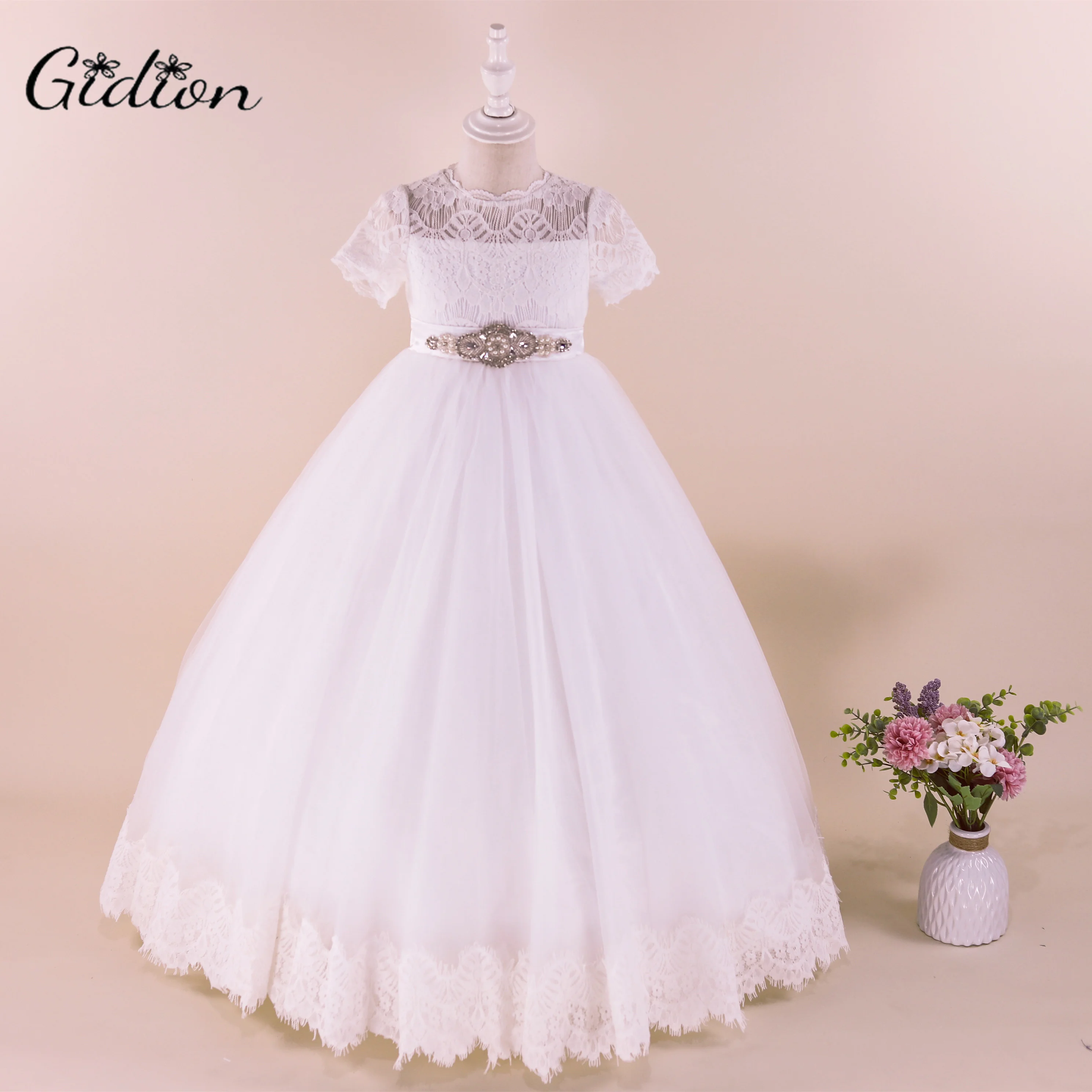 Vestido elegante princesa Flower Girl para crianças, vestido de baile, concurso, cerimônia, banquete, primeira comunhão, aniversário, festa noturna, casamento