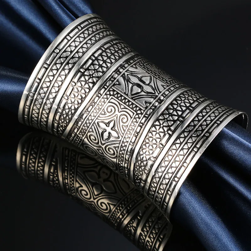 1PC Vintage Tribe Wide Open Cuff Bracelet Bangles For Women Bohe Hyperbole Punk Bronze Carving Totem Arm Bracelet Jewelry B07