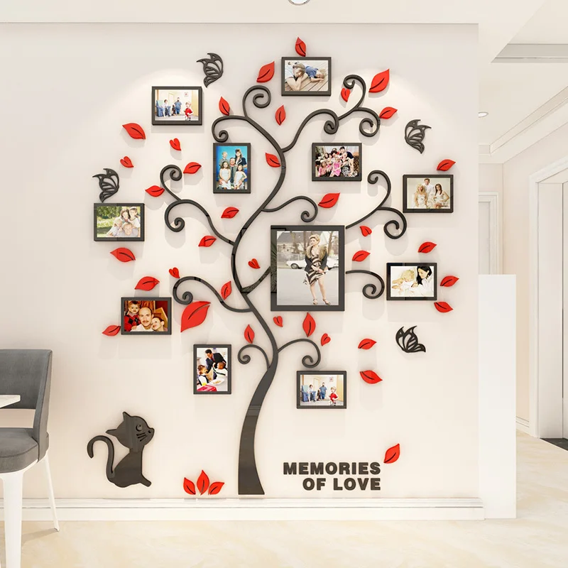 3D Acrylic Mirror Wall Stickers DIY Photo Frame Living Room Art Home Decor Family Photo Tree Wall Stickers