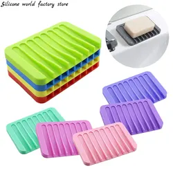 Silicone world Anti-skidding Home Improvement Silicone Flexible Bathroom Tray Soapbox Soap Dishes Plate Holder Tray Soap Rack