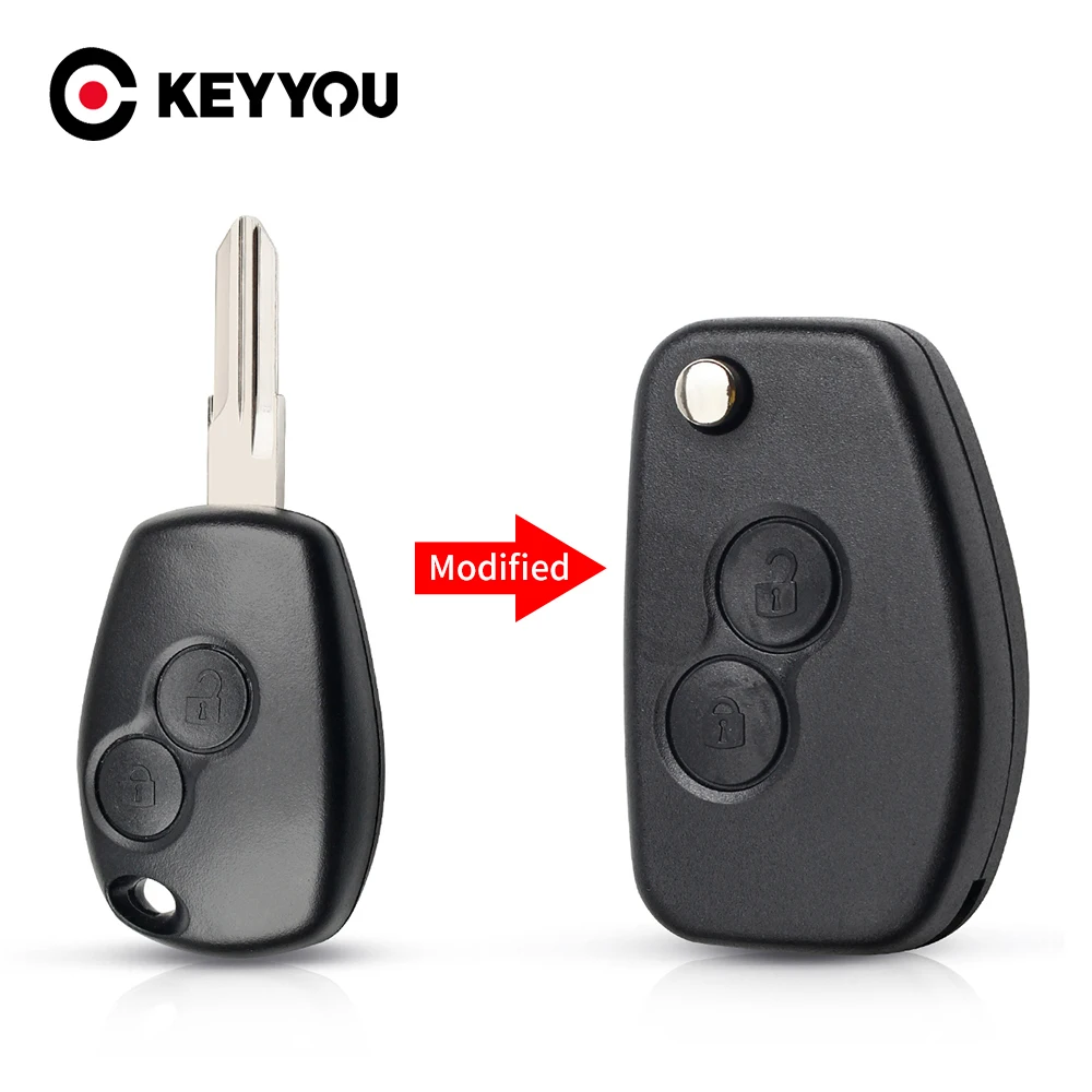 KEYYOU For Renault Dacia Modus Duster Clio Espace Modified Key Shell Flip Folding Remote Car 2 Buttons Blank Key Fob Uncut Case