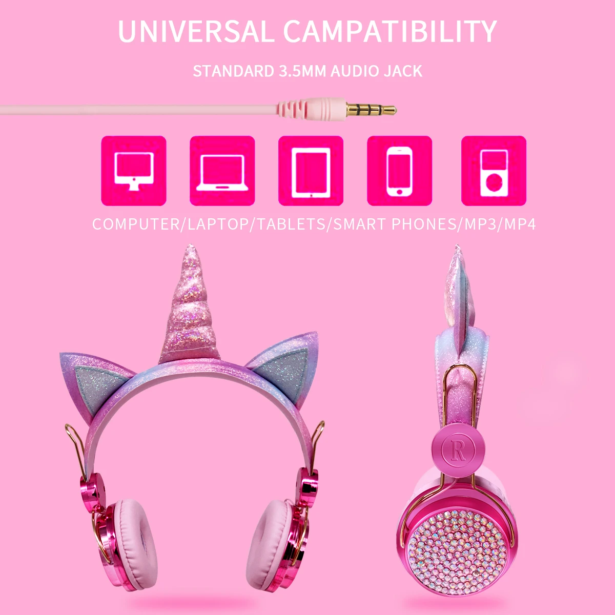 Unicorn Wired Headset with Microphone for Girls Daughter Music Stereo Earphone for Computer Smartphone Headphone Kids Gifts