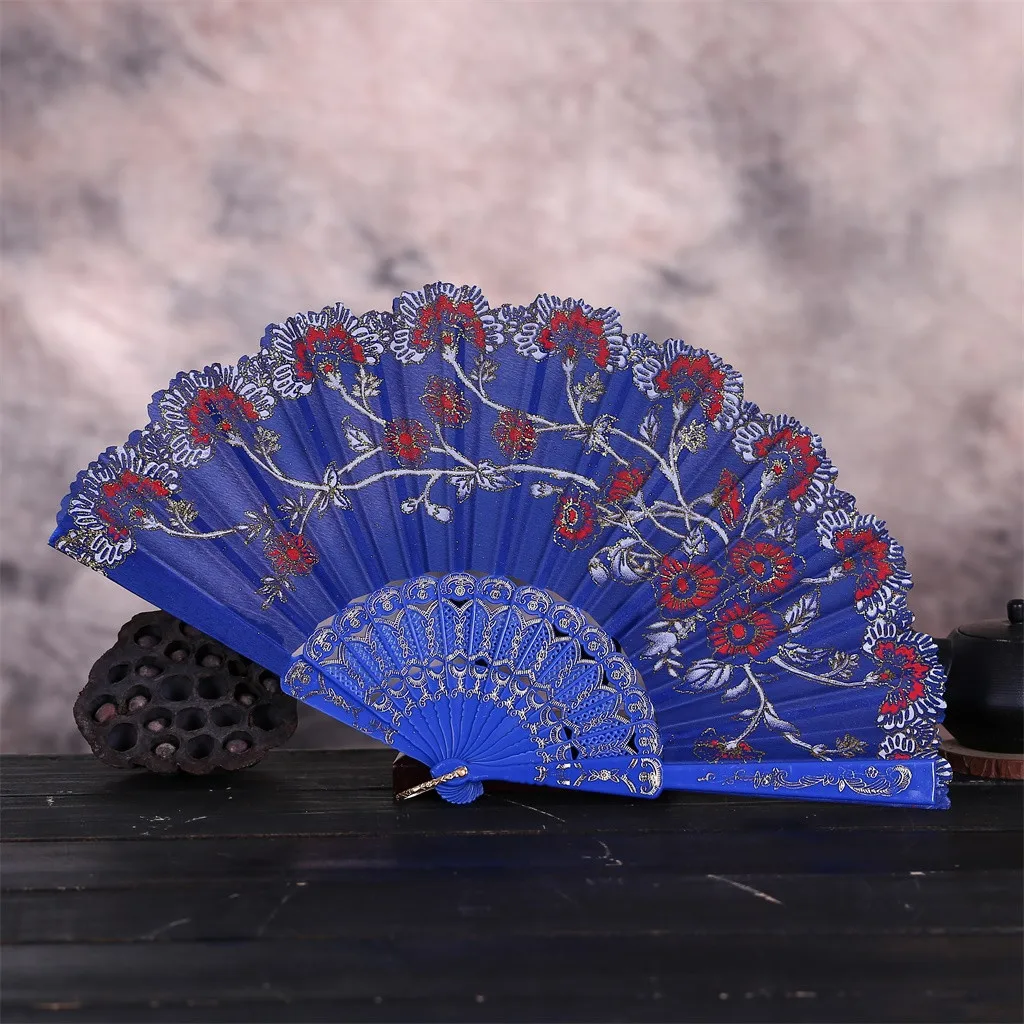 Best Chinese Style Dance Wedding Party Lace Silk Folding Hand Held Flower Fan Elegant Hand Fan Gift Folding Dance Hand Fan