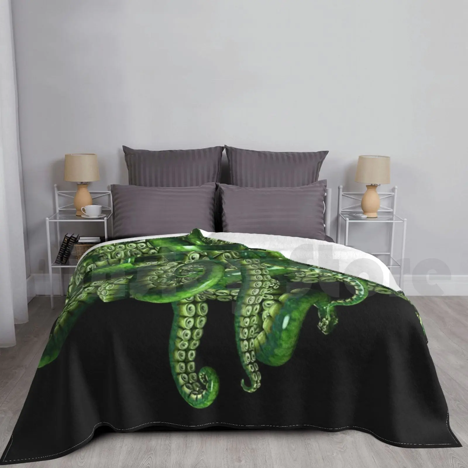 Suckers In Green Blanket For Sofa Bed Travel Tentacle Worm Worms Octopus Squid Cuttlefish Cthulhu Horror Scary