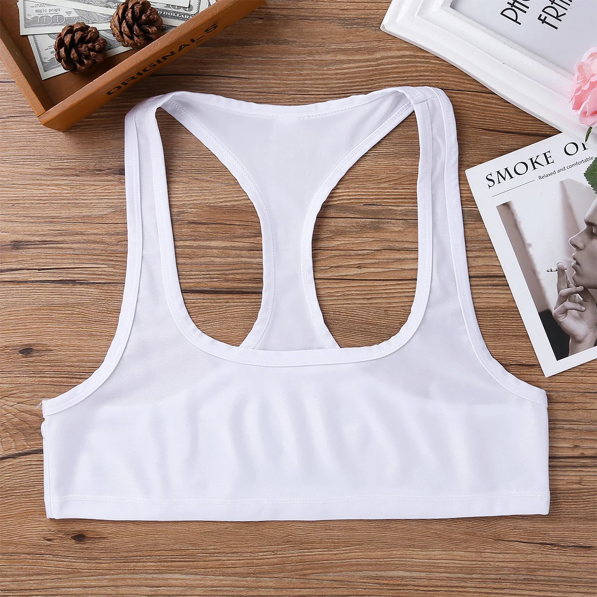 U neckline Vest Tee T-shirts Mens Half For Tank Top Male Clothing Sleeveless Y Back Muscle Clubwear Stage Costume Crop Tops