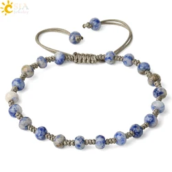 CSJA Natural Stone Braided Bracelets Faceted Round Bead 6mm Crystal Quartz Gray Weaving Rope Women Bracelet Healing Jewelry G453
