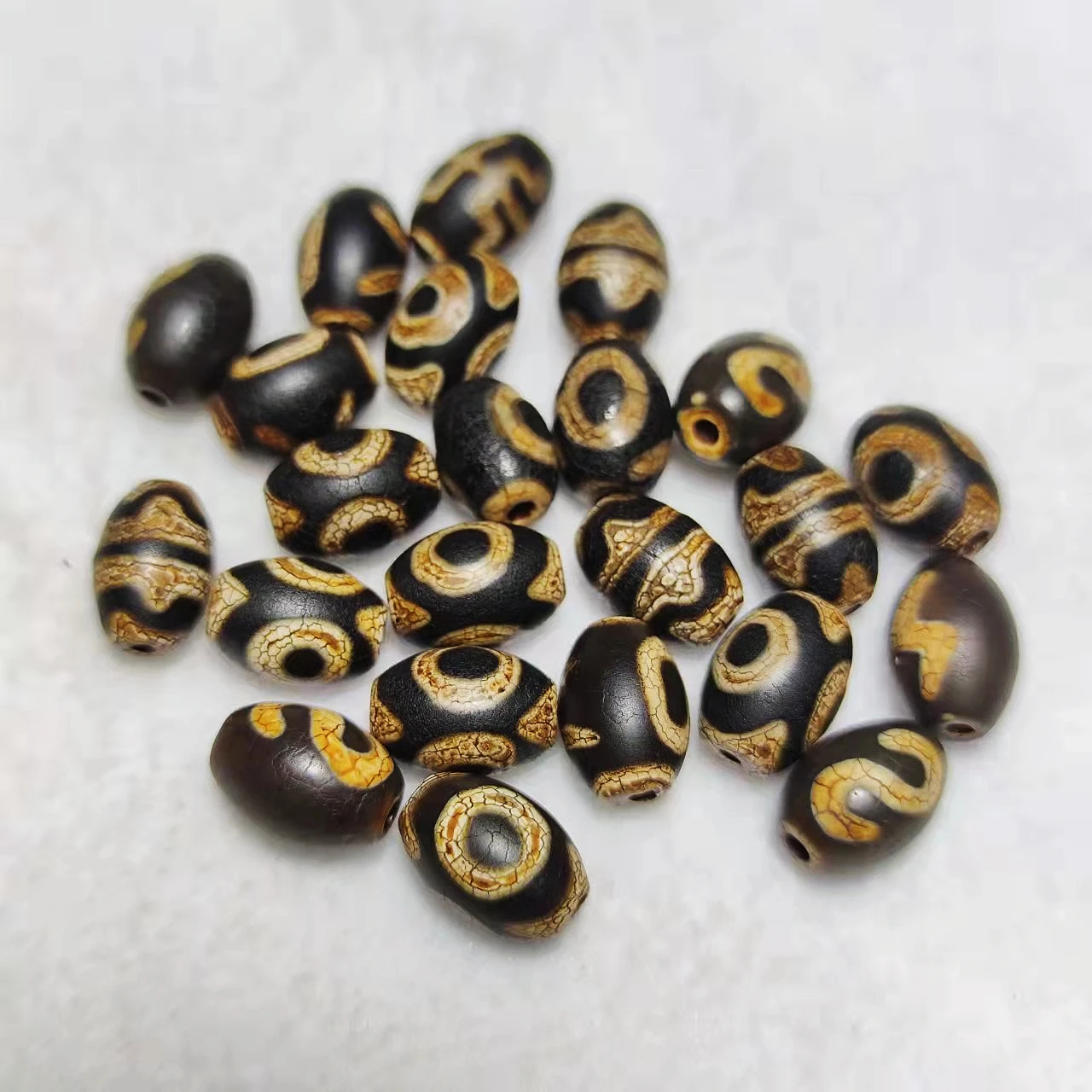 10Pcs/Lot Tibet Money Hook 3 Eyes Various Totems 10*14mm Weathered Old Agate Dzi Beads Used For Making Men's&Women's Jewelry