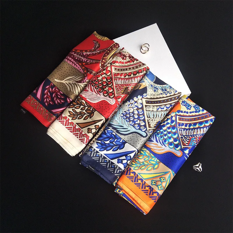 KOI LEAPING  new woman Fashion silk Scarf Pattern Printing Square scarf Decoration Headdress Gift headscarf high quality Shawl