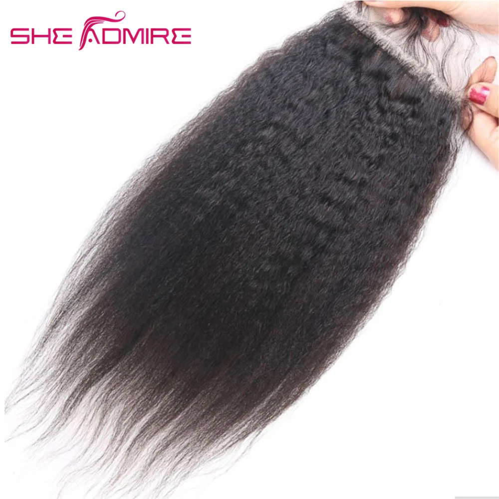 8-24 Inch Kinky Straight 2X6 4X4 5X5 6X6 Lace Closure Pre Plucked Yaki Human Hair 13X4 Frontal Free/Middle Part On Sale