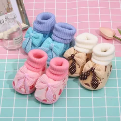 Newborn Toddler Shoes For Baby Girls Boys Winter Warm Baby First Walkers Shoes Fashion Bows Soft Sole Non-slip Crib Booties New