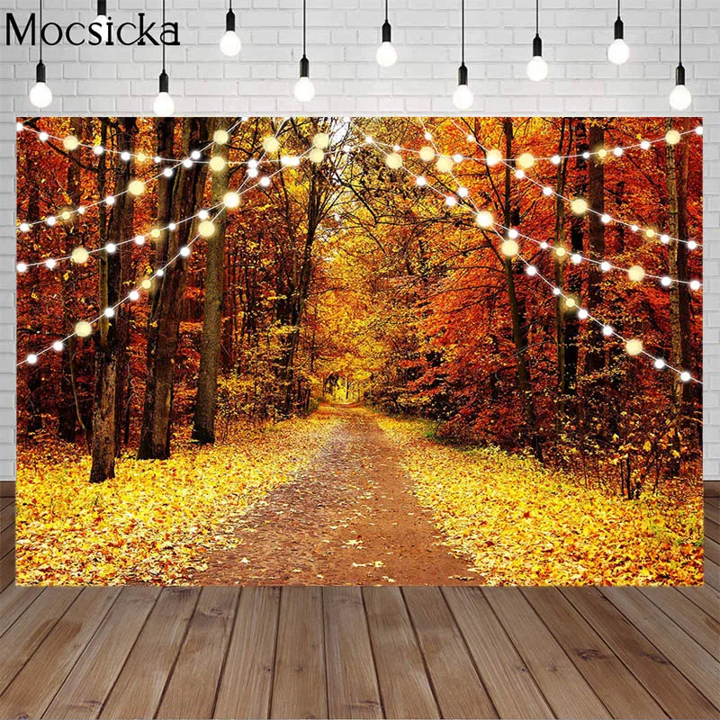 Mocsicka Photography Backdrops Autumn Fall Forest Fallen Leaves Background Country Road Child Portrait Baby Shower Photo Studio