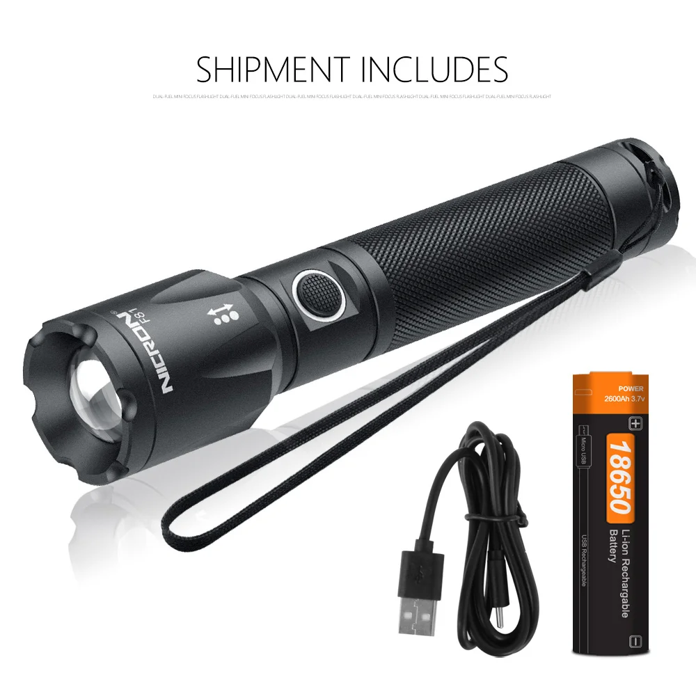 NICRON F81 Focus LED Flashlight Zoomable Rechargeable 1000LM High Lumen 18650 Battery Waterproof 6 Modes Outdoor LED Torch Light