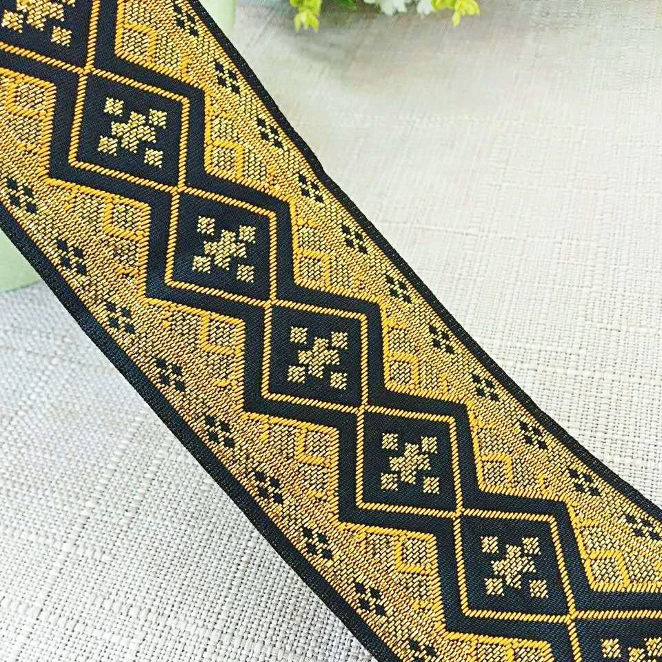 Golden Gem diamond ribbon 5CMX10YD Handmade Embroidery Lace Woven Jacquard Ribbon Trims ForClothing Straps Belt guitar Accessory