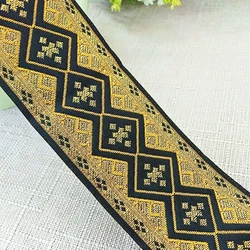 Golden Gem diamond ribbon 5CMX10YD Handmade Embroidery Lace Woven Jacquard Ribbon Trims ForClothing Straps Belt guitar Accessory