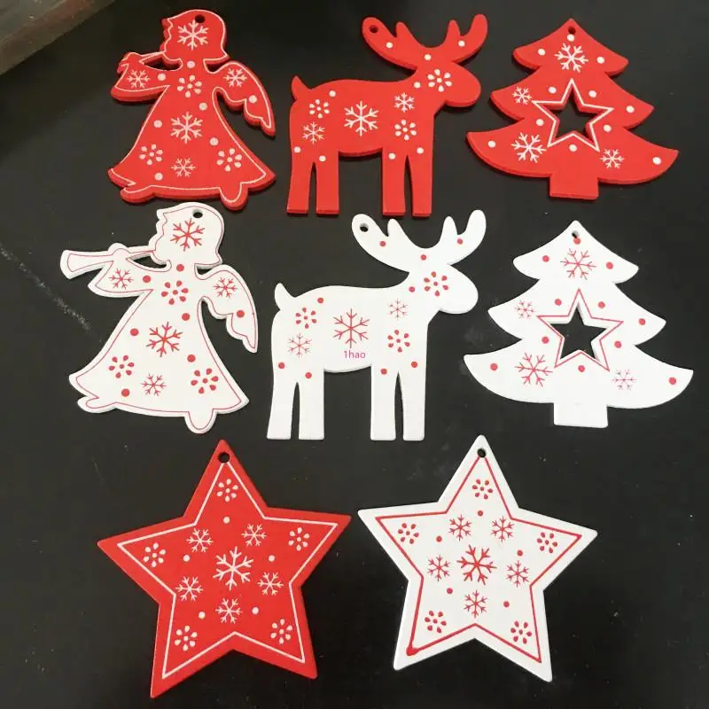 10Pcs/Lot Christmas Hanging Ornament Angel Deer Star Shape Ornament Xmas Tree Decor Accessories For Christmas Party Supplies