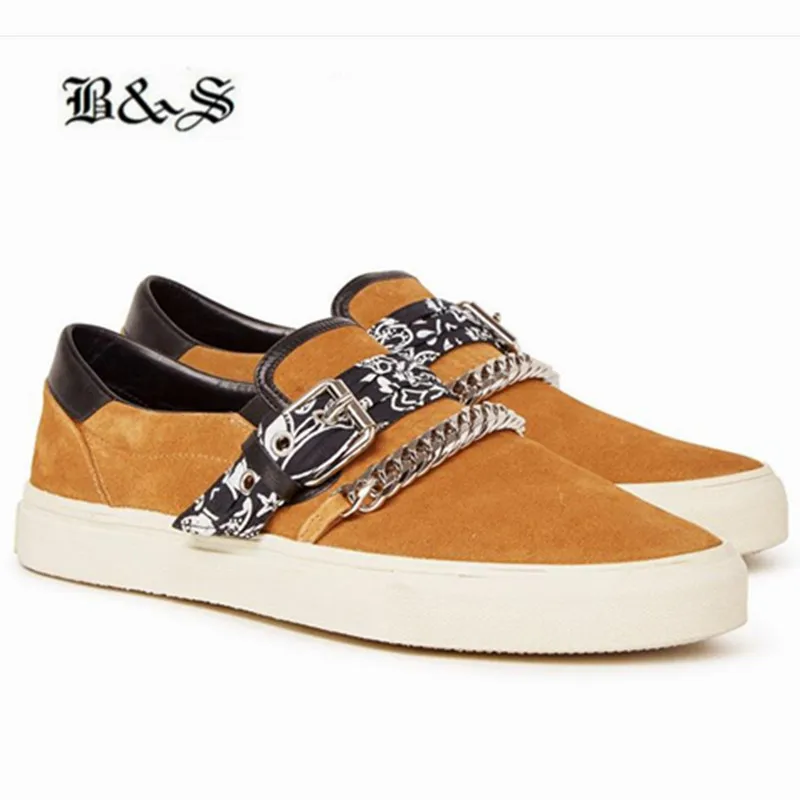 

Black& Street 2019 new suede leather loafers Graffiti cloth with sliver chain comfortable casual summer shoes