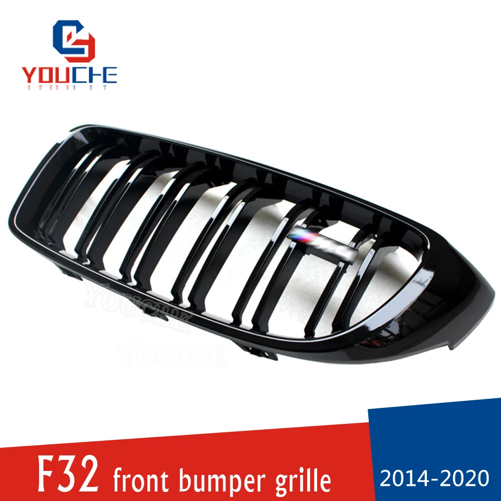 For BMW F32 F33 F36 Front Bumper Kidney Grille Mesh M3 F80 M4 F82 F83 4 Series Coupe Sedan Gloss Black Grill