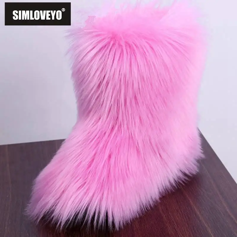 

SIMLOVEYO Winter Women Snow Boots Genuine Real hairy Ostrich Feather furry Fur flats plush warm ski Outdoor boots shoes botte