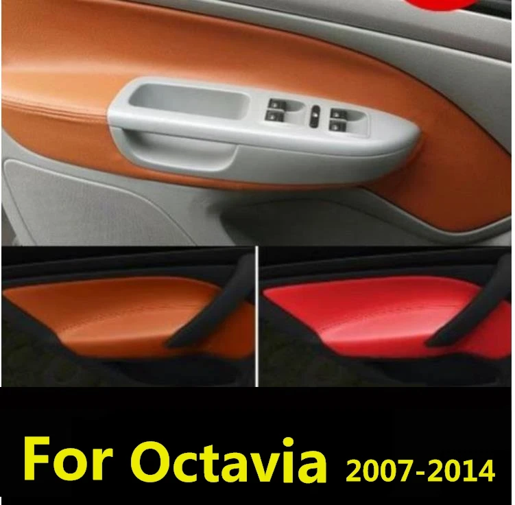 Microfiber Leather Car Door Armrest Panel Protective Cover  For Skoda Octavia 2006 2007 2008 2009  -2014 with Mount Fittings