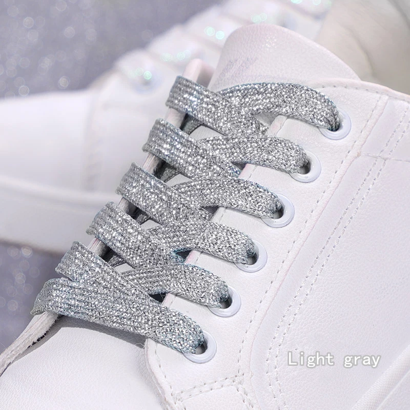 NIEUWE Mode Glitter Schoenveters Kleurrijke Platte veters voor Atletische Running Sneakers Schoenen Laars 1 CM Breedte Schoenveter Strings 1 Paar