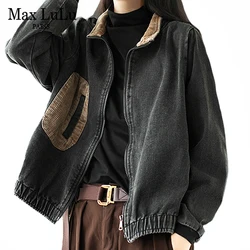 Max LuLu British 2021 Corduroy Patchwork Denim Jackets Women Casual Zippers Coats Ladies Black Vintage Clothing Loose Streetwear