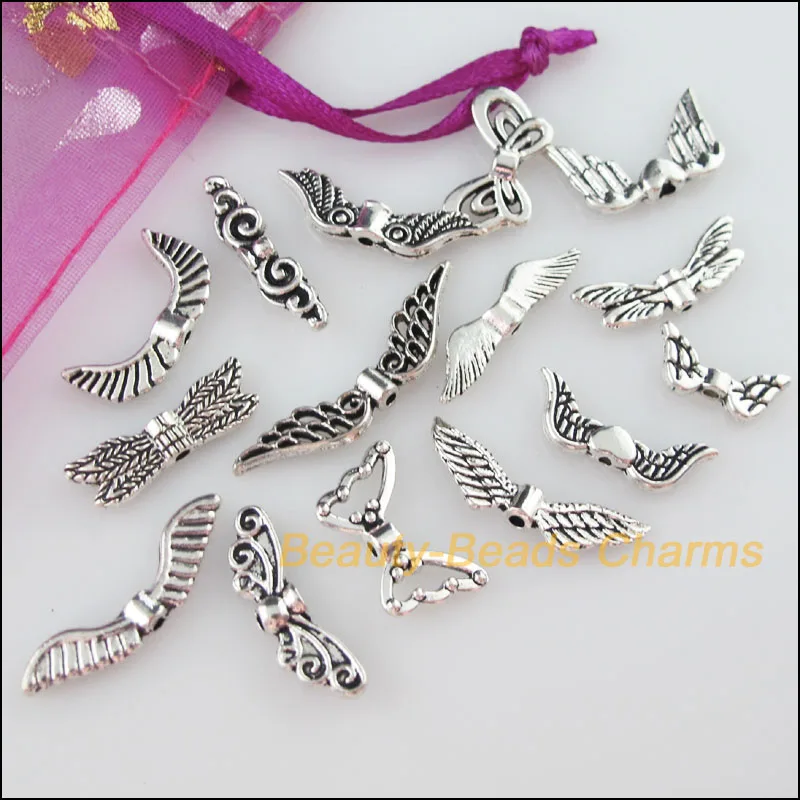 30Pcs Mixed Tibetan Silver Color Wings Charms Pendants For Jewelry Craft DIY