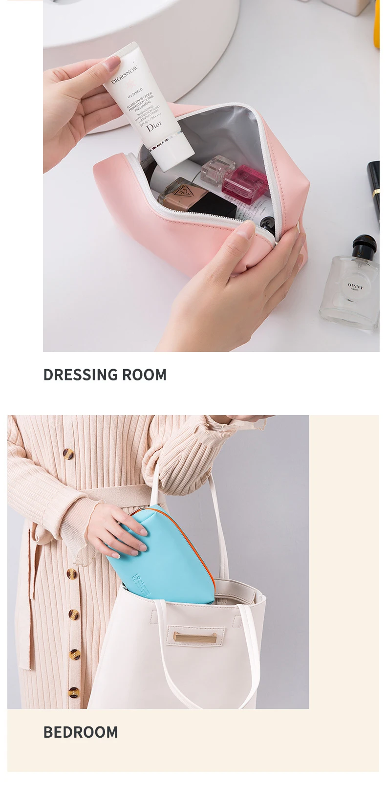 Wasserdichte Kosmetiktasche für Damen, PU, niedliche Bonbonfarben, Reise-Make-up-Taschen, tragbare Make-up- und Toilettenartikel-Aufbewahrungstasche, Organizer-Box – Detail 9