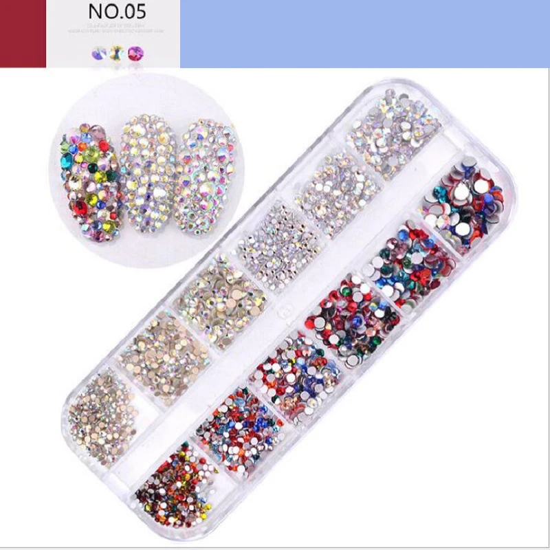 สีNon hotfix rhinestones 3D Nail Artสีสันแก้วหินflatback Sticky rhinestonesตกแต่งBijoux ongles 1440 PCS