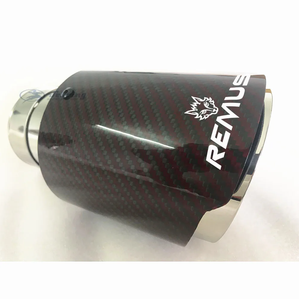 Remus Glossy Red  Carbon Fiber Stainless steel Universal Automobile exhaust pipe Muffler Pipe  carbon fiber exhaust tips