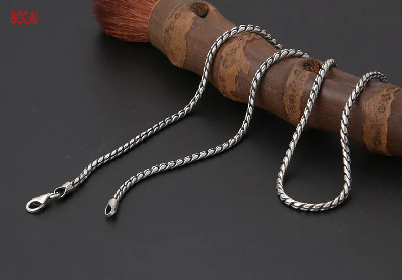 

real S925 Pure silver jewelry men and women necklace retro Thai silver simple wild twist 2.5mm necklace clavicle chain