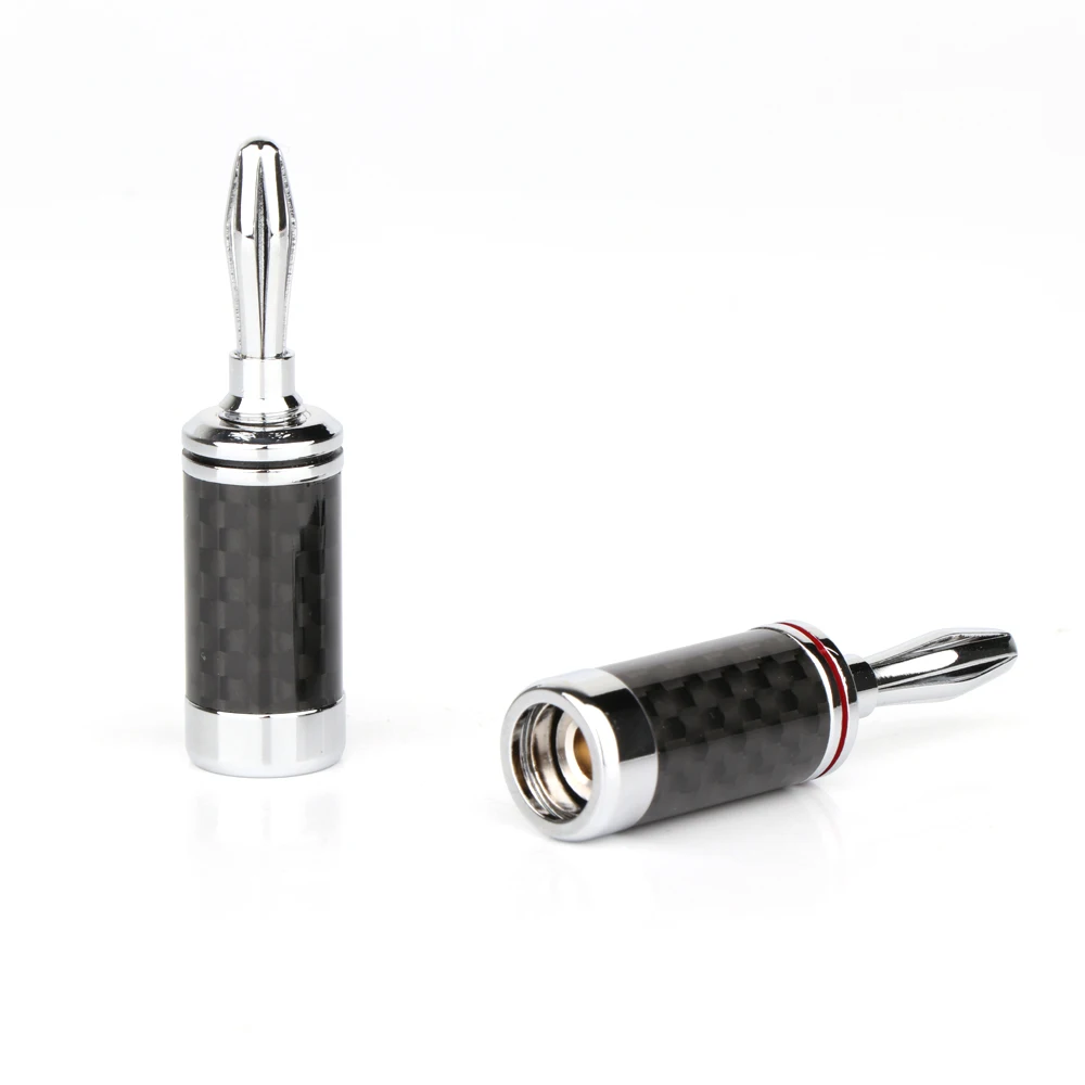 Fiche d'amplificateur audio en fibre de carbone plaquée rhodium haut de gamme, gels de câble de haut-parleur, connecteur de borne, prise de haut-parleur, 8mm