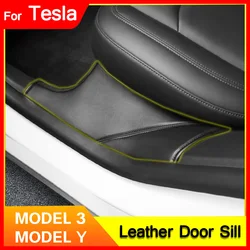 Car Door Sill Protector For Tesla Model Y Leather Bumper Strip Anti Kick Pad For Tesla Model 3 Side Edge Film Stickers
