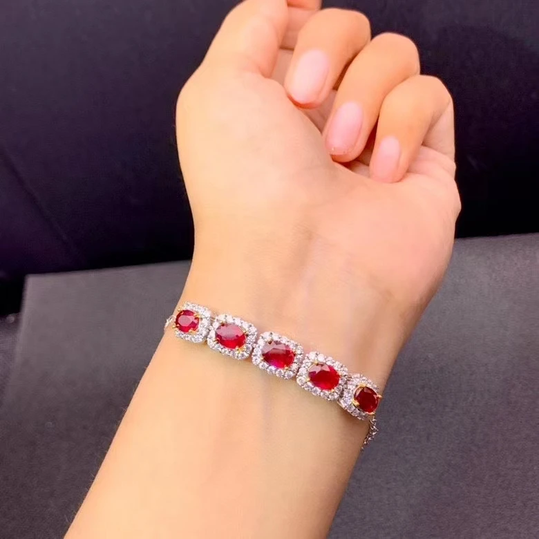 exquisite ruby bracelet red ruby gemstone bracelet women silver jewelry fine present real natural gem good color christmas gift