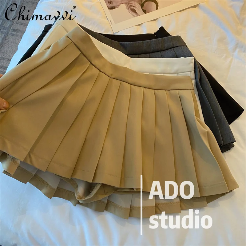 

Women's 2021 Autumn New Korean Style High Waist Above Knee Skirt Ladies Fashion Versatile Slimming Pleated A- Line Sheath Skirt