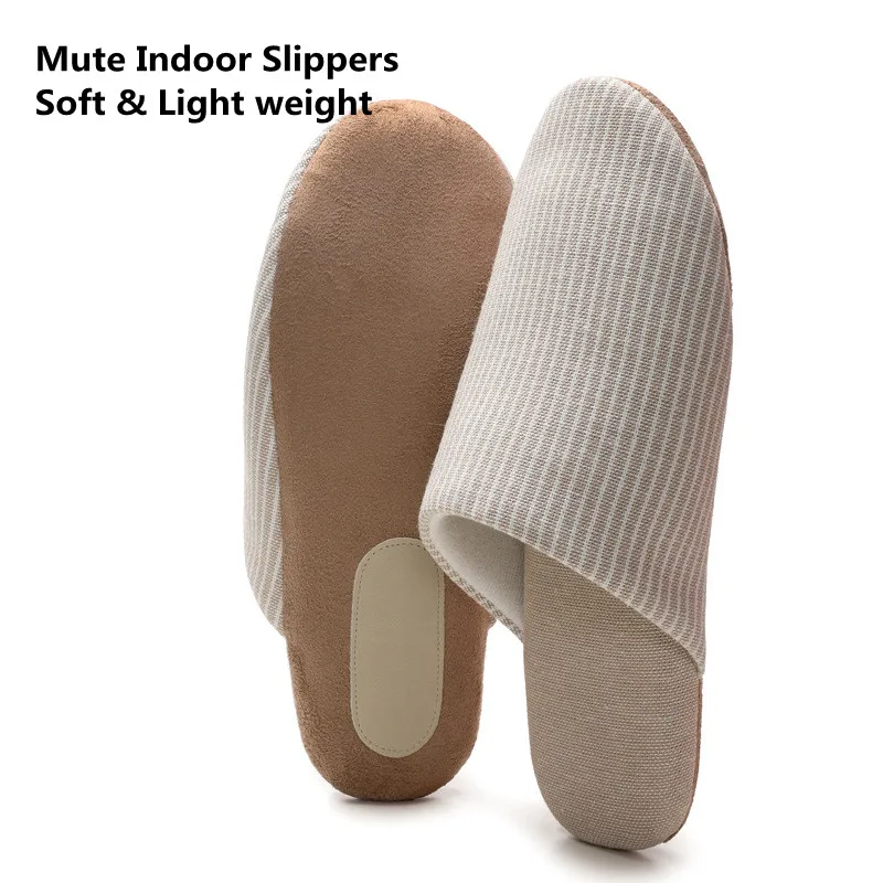 Japanese Style Mute Slippers Women Men Home Cotton Slipper Breathable Fabric Couple Spring Summer Shoes Suede Sole Ladies Slides