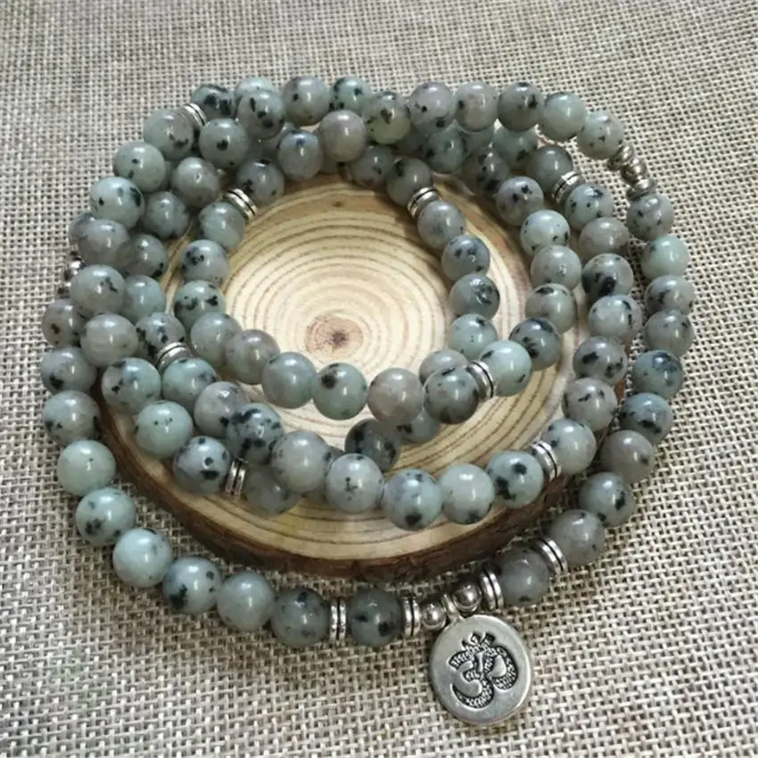 

8mm African Turquoise Gemstone 108 Bead Mala Bracelet Handmade cuff Healing Buddhism Meditation Lucky Stress energy Prayer Men