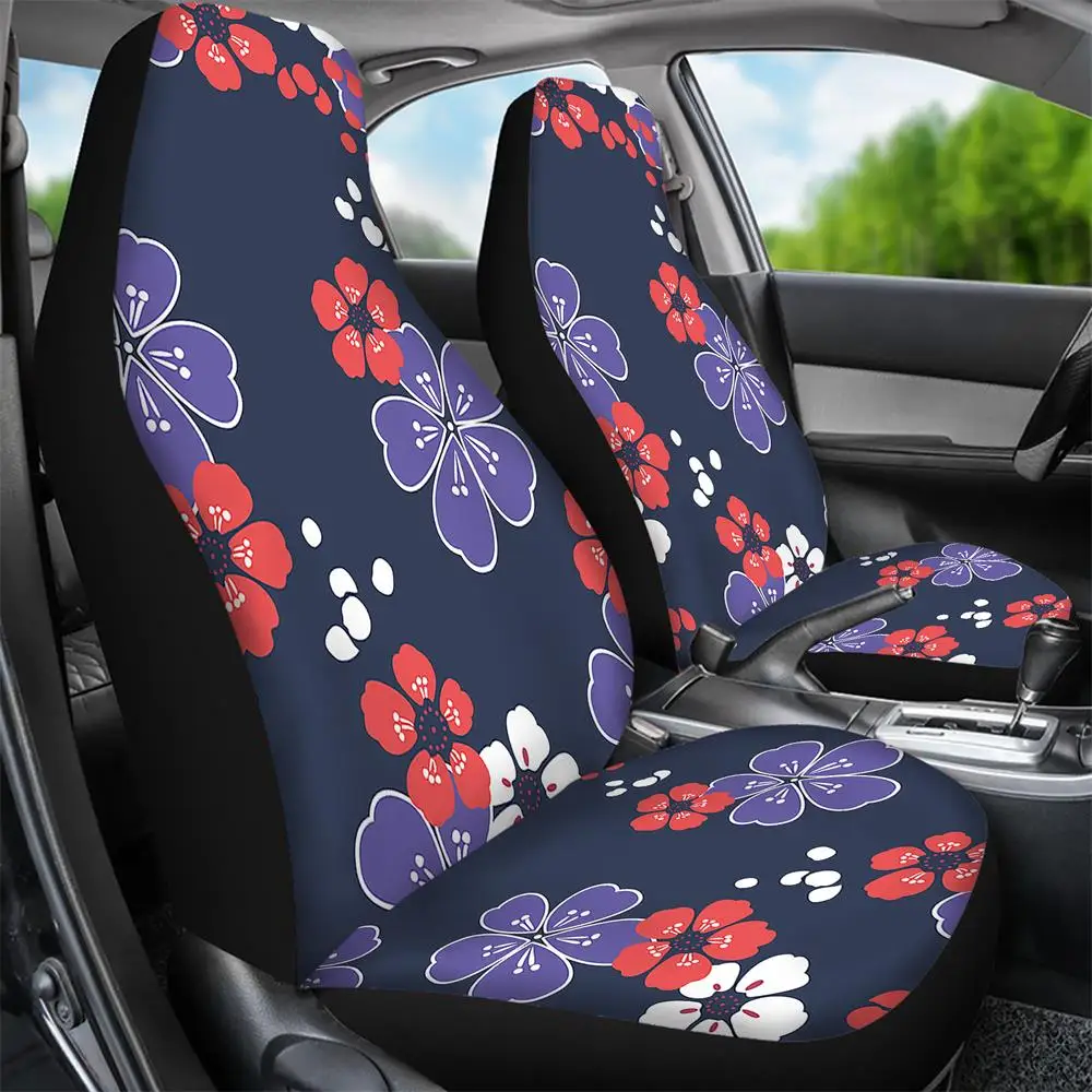 2pcs Front Car Seat Covers Blossoms Floral Automobile Seat Protector Soft Cloth Universal for Most Car SUV Van