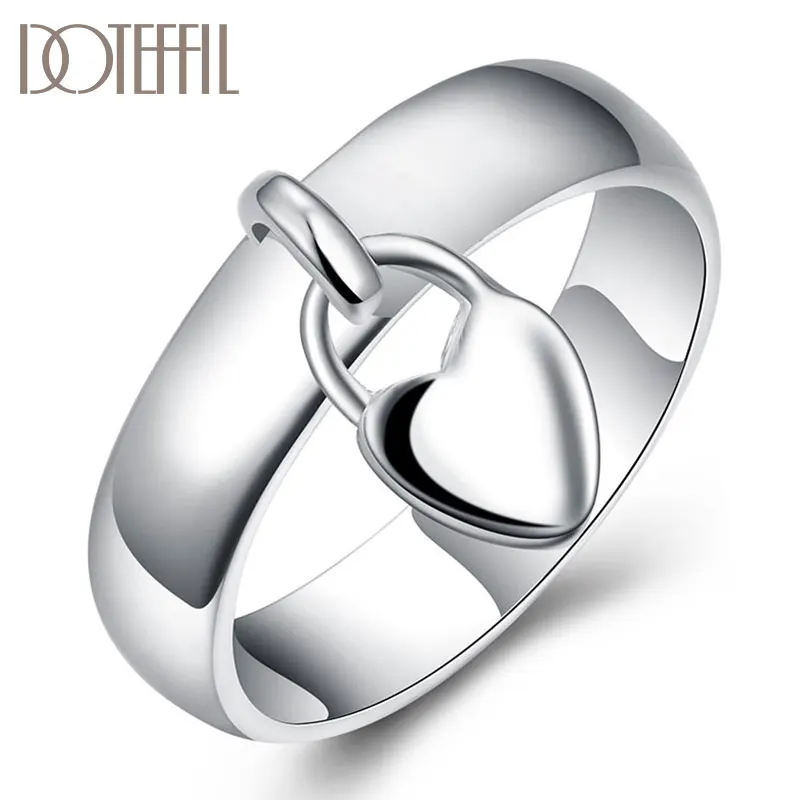 DOTEFFIL 925 Sterling Silver Heart Lock Ring Classic For Woman Fashion Wedding Engagement Party Gift Charm Jewelry