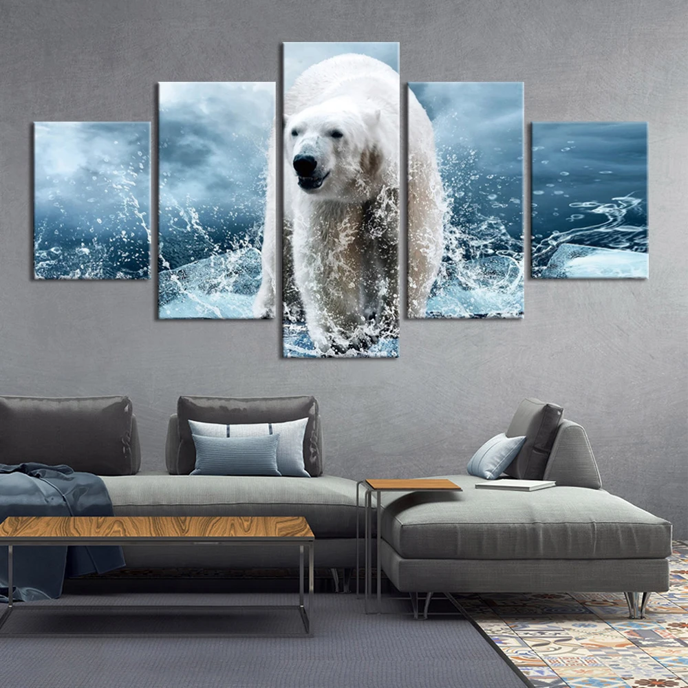 Canvas Pictures Home Wall Art Framework Decor 5 Pieces Polar bear Painting Posters For Living Room HD Prints Home Decoration